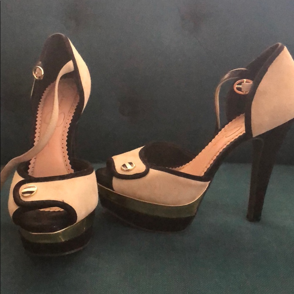 Jessica Simpson suede platforms peep toe